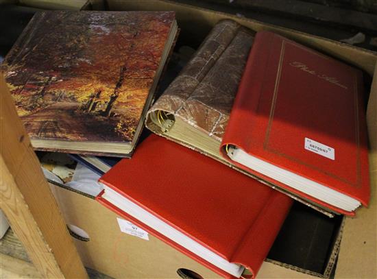 11 postcard albums relating to trains, trams, buses etc (390+), 200+ similar loose & Q misc topographical etc loose